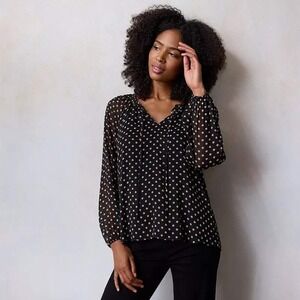 Lauren Conrad Polka Dot Blouse Sheer‎ 3/4 Sleeve Button Up Top S